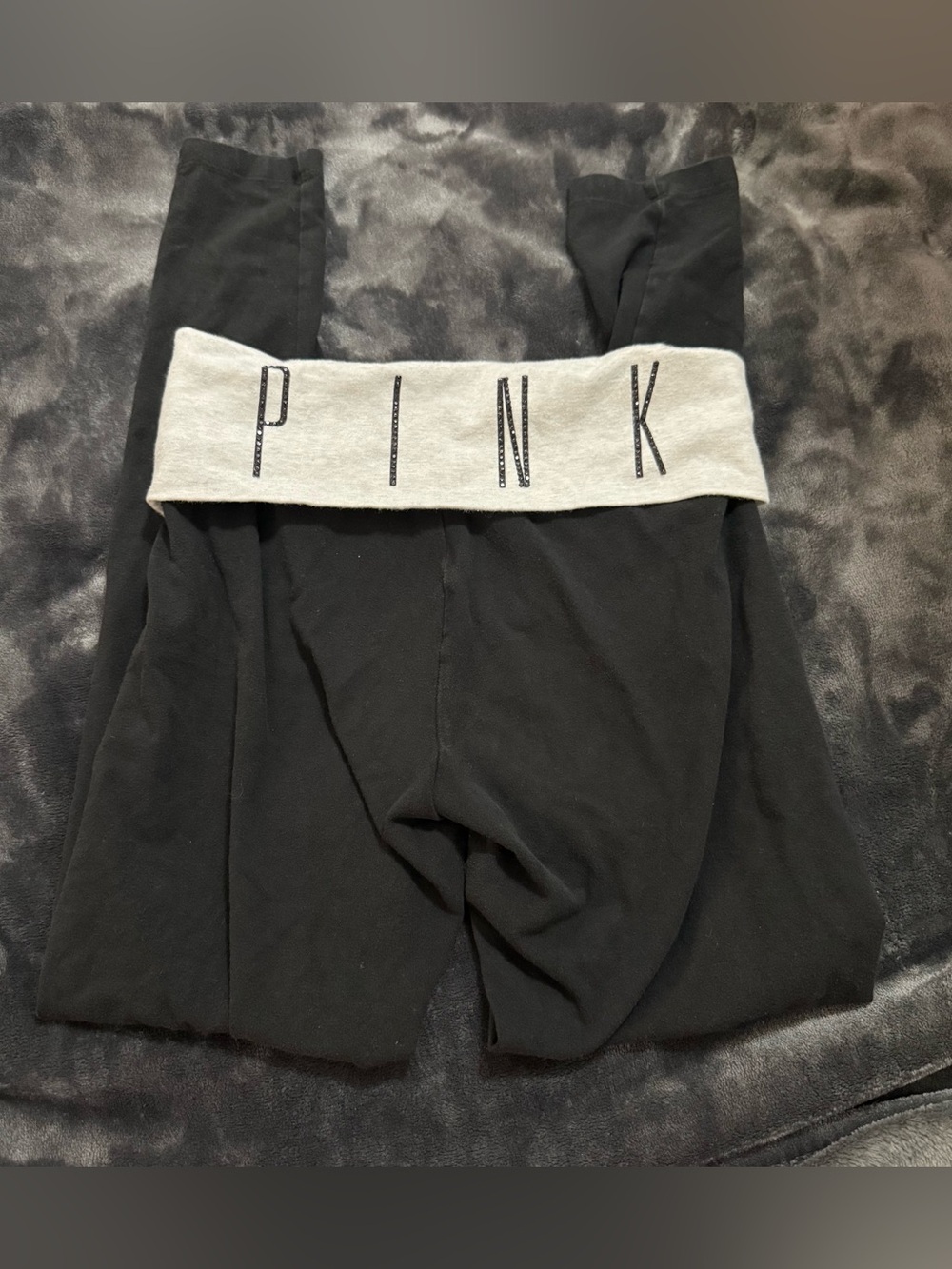 PINK Victoria's Secret Black Lounge Pants with Cream Fold-Over Waistband